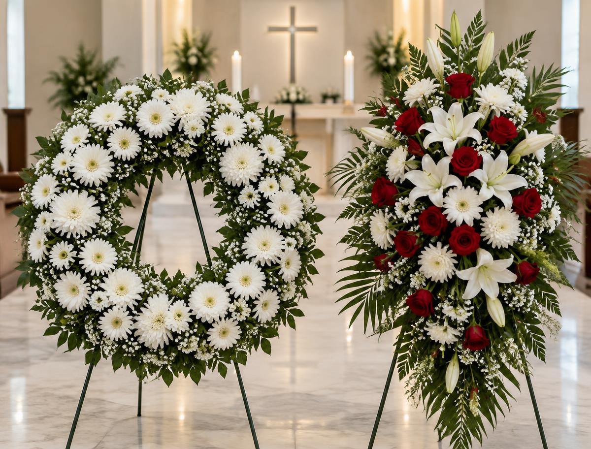 Coroa de flores e arranjo cerimonial